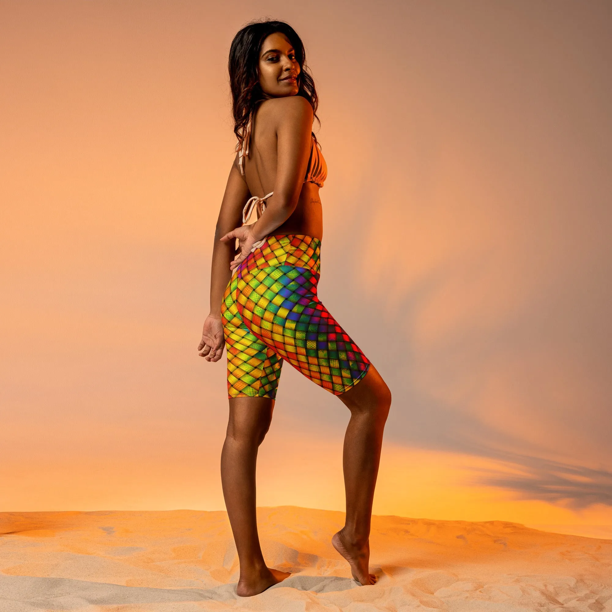 3D Rainbow Pattern Biker Shorts