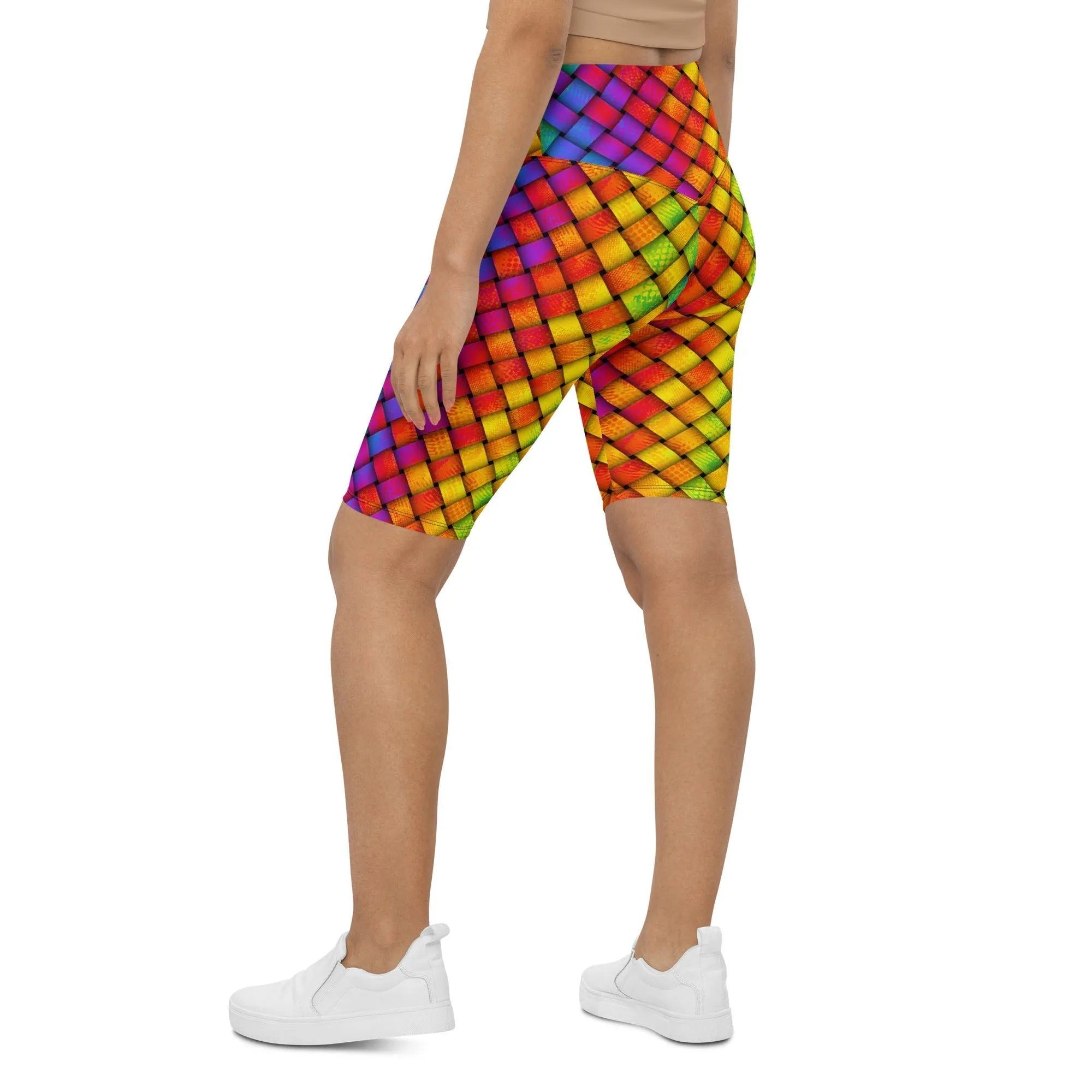 3D Rainbow Pattern Biker Shorts