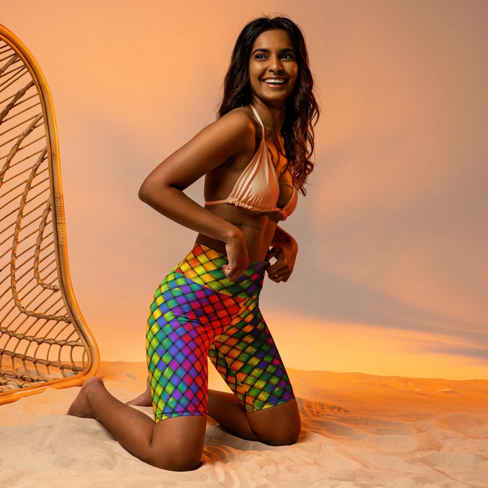 3D Rainbow Pattern Biker Shorts