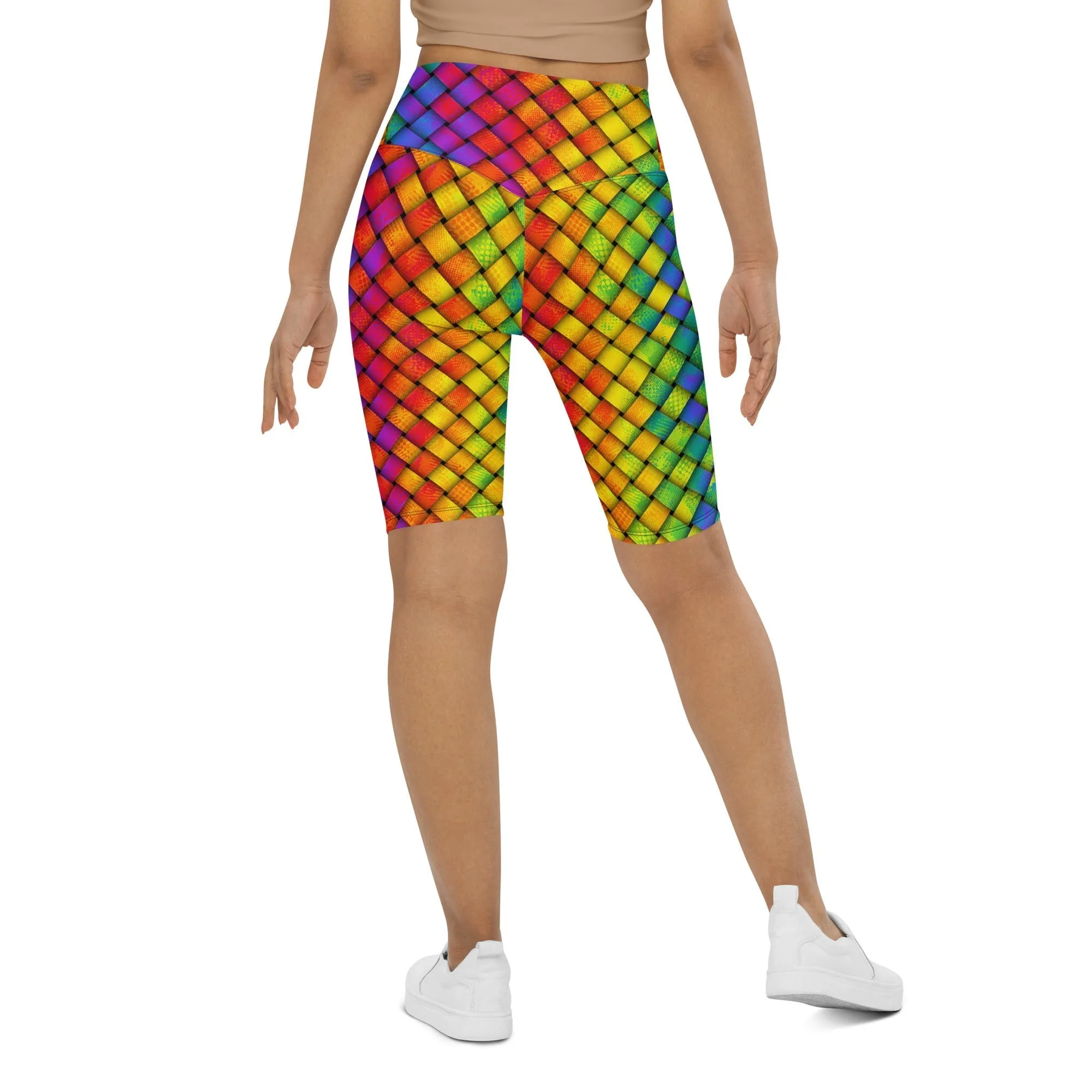 3D Rainbow Pattern Biker Shorts