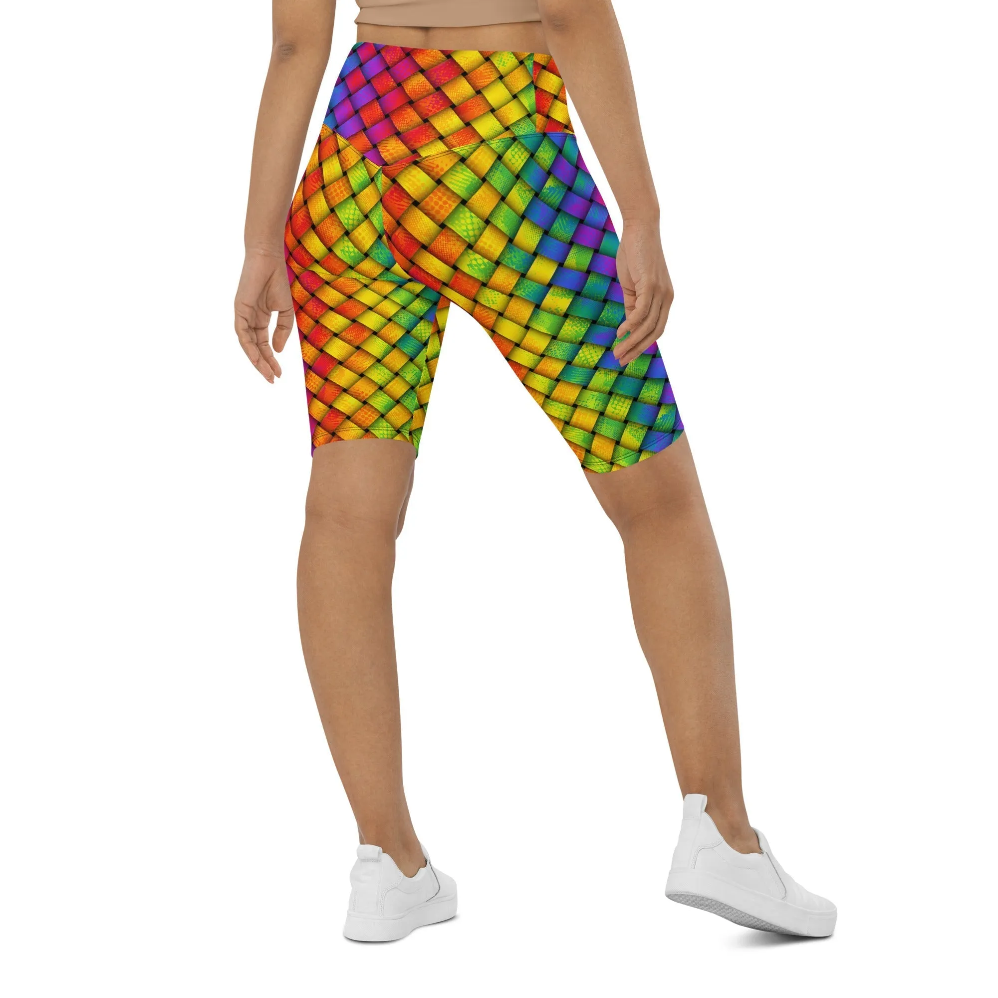 3D Rainbow Pattern Biker Shorts
