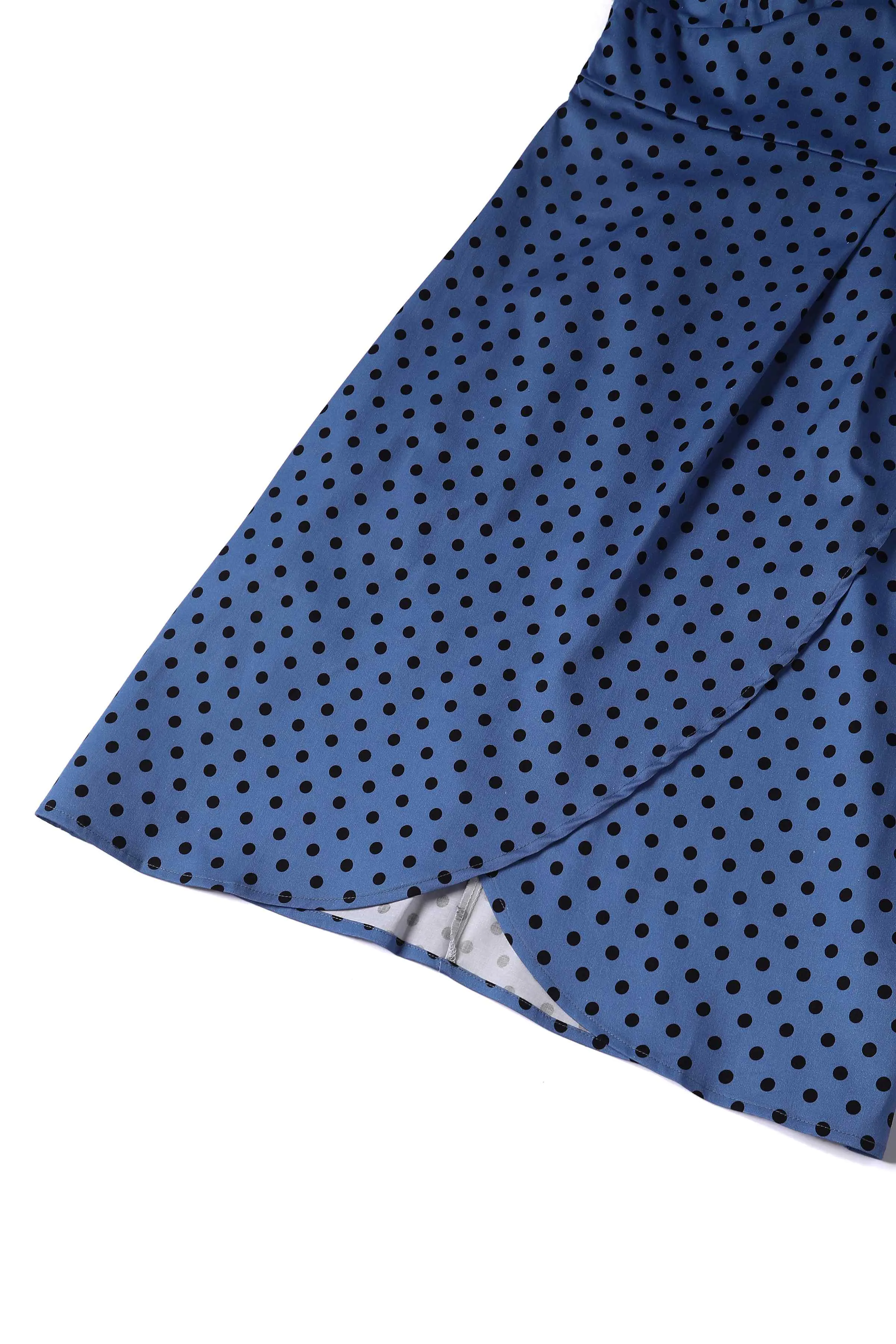 Adela Sleeveless Wiggle Dress in Blue Polka Dot Print