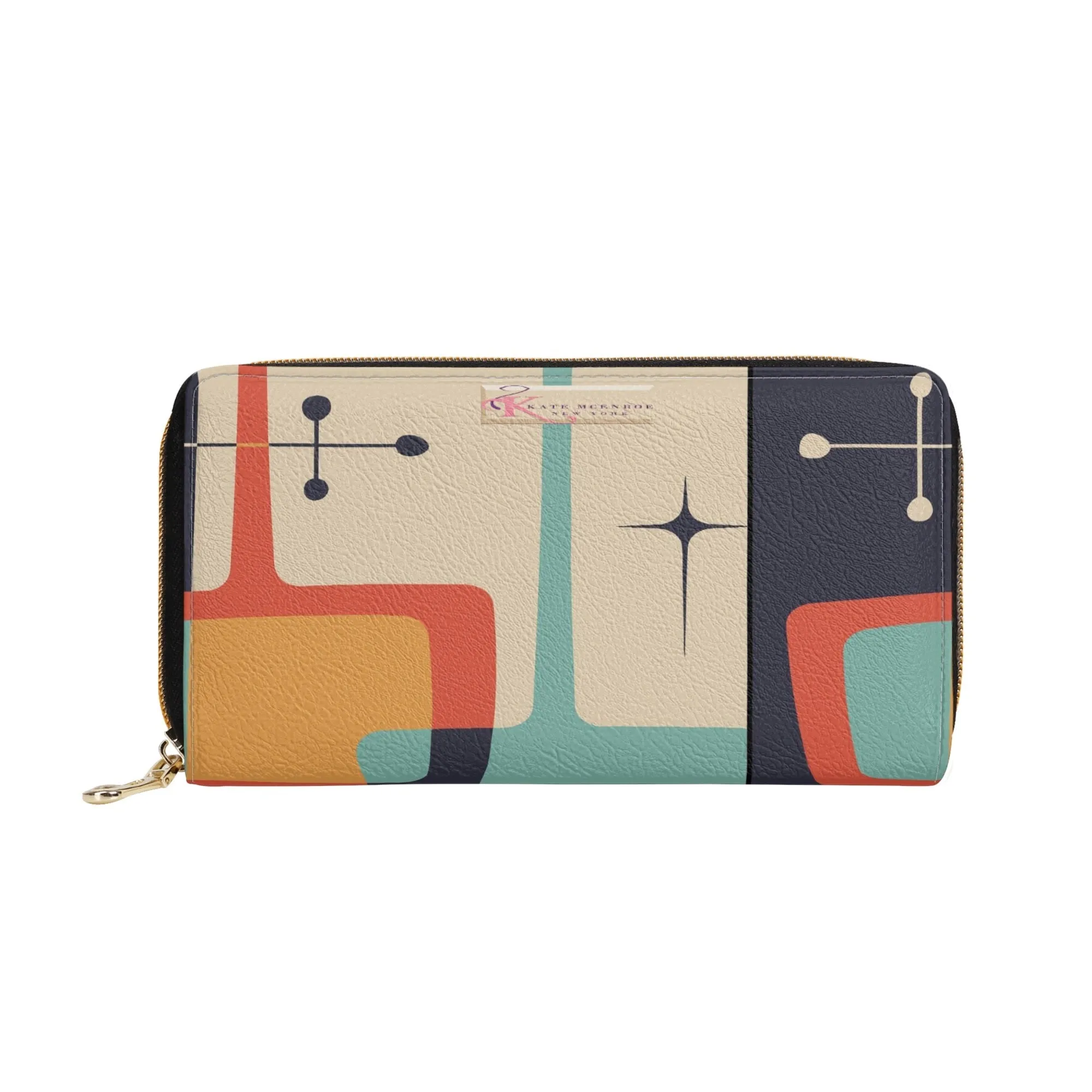 Atomic Mid Century Modern Wallet, Retro 50s Geometric Abstract Zip Wallet, MCM Space Age Kitsch Accessory
