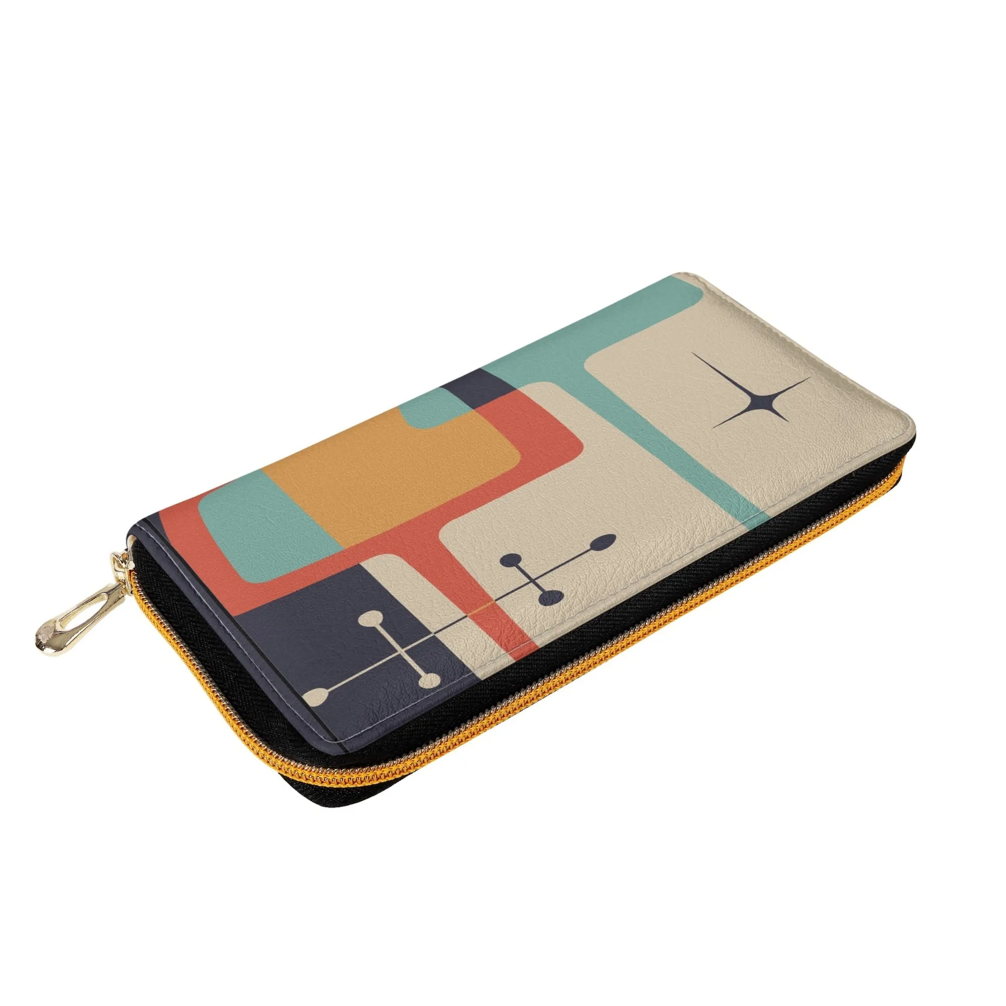 Atomic Mid Century Modern Wallet, Retro 50s Geometric Abstract Zip Wallet, MCM Space Age Kitsch Accessory
