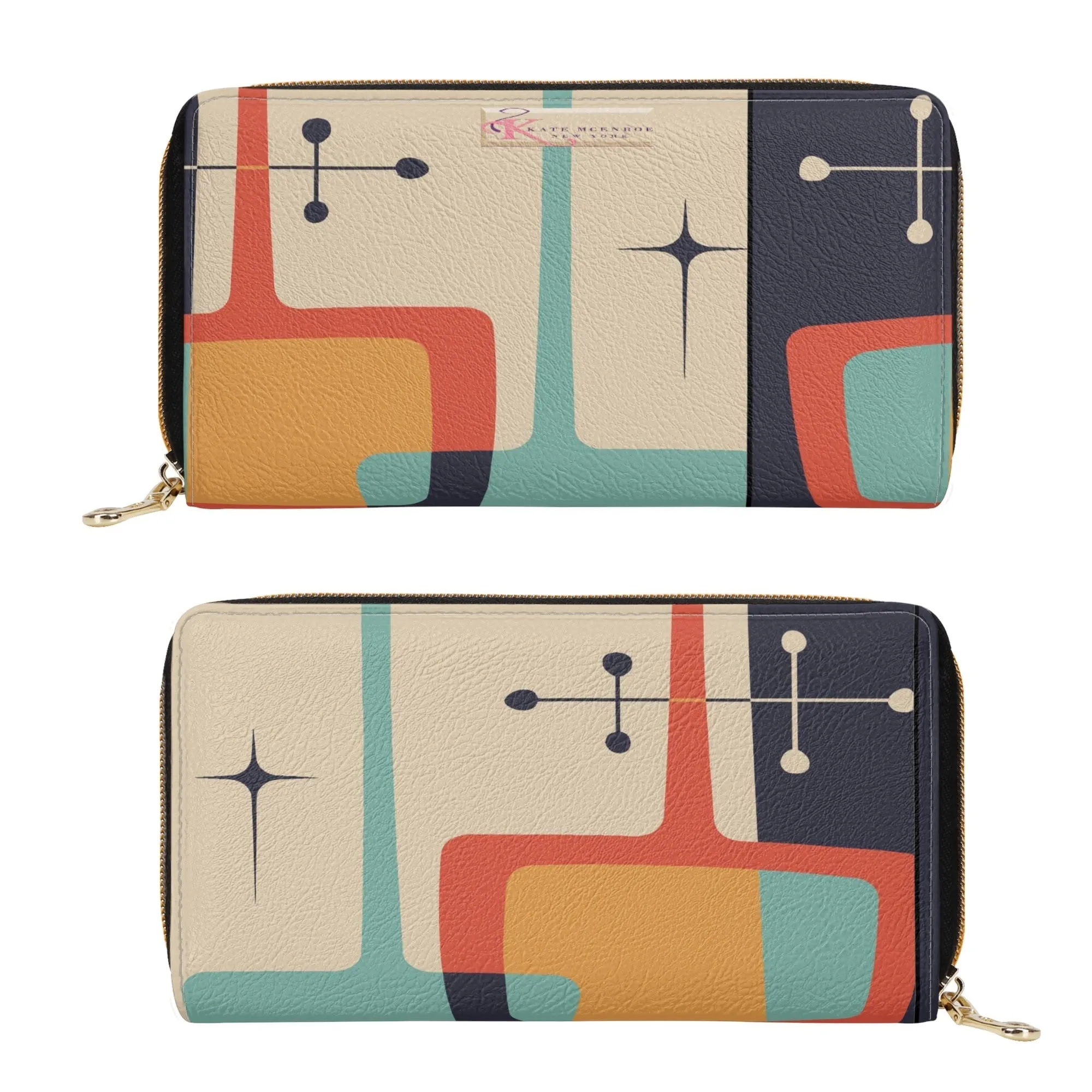 Atomic Mid Century Modern Wallet, Retro 50s Geometric Abstract Zip Wallet, MCM Space Age Kitsch Accessory
