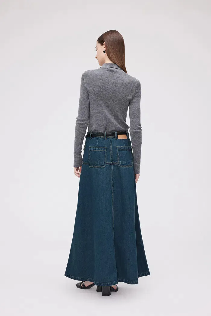Bailey Pocketed Skirt in Washed Cotton Denim