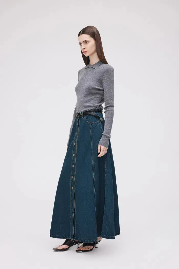 Bailey Pocketed Skirt in Washed Cotton Denim