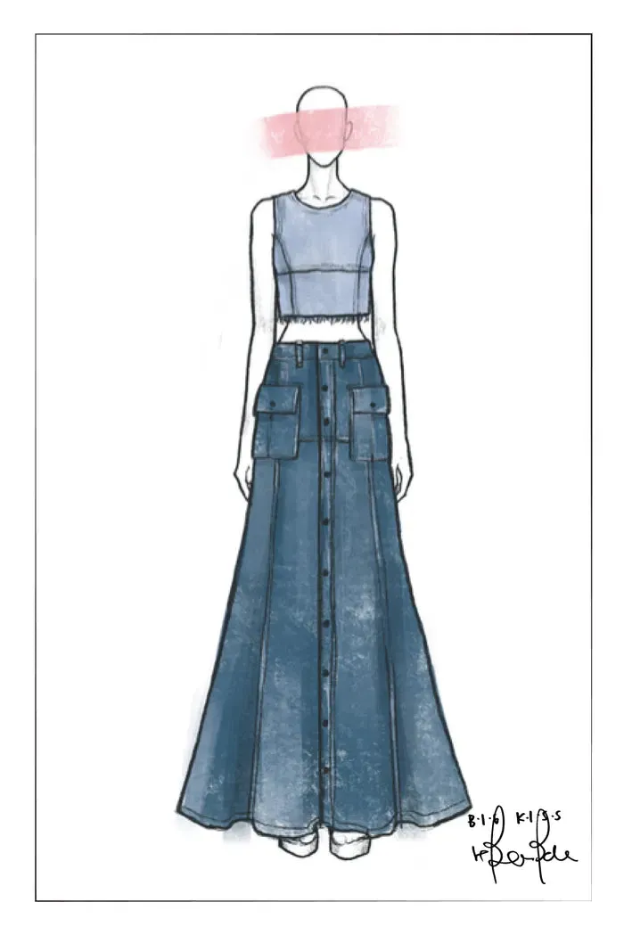 Bailey Pocketed Skirt in Washed Cotton Denim