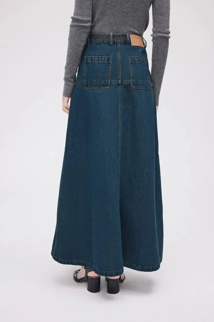 Bailey Pocketed Skirt in Washed Cotton Denim