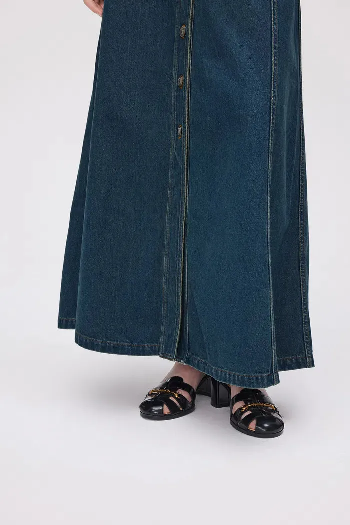 Bailey Pocketed Skirt in Washed Cotton Denim