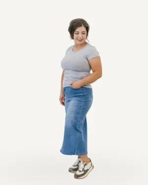 Basic Denim Skirt with Back Slit