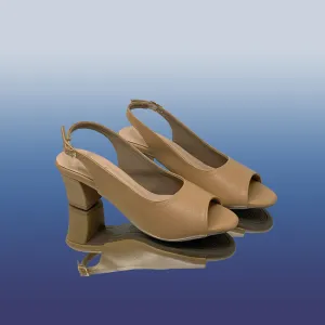 Beige Slingback Block Heels