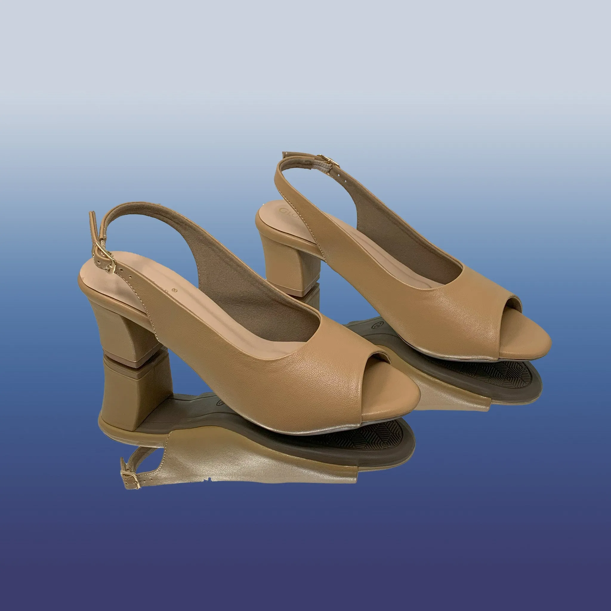 Beige Slingback Block Heels