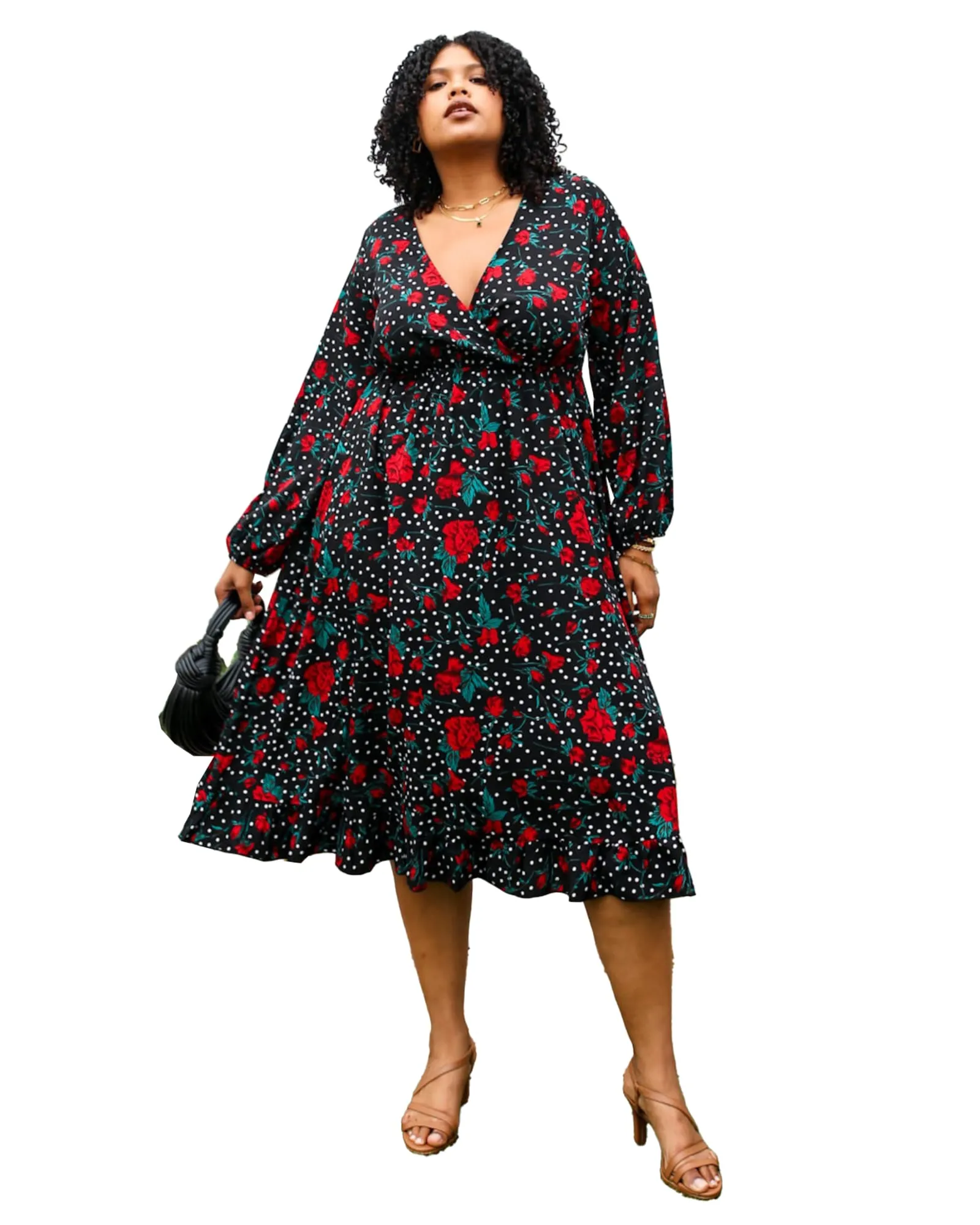 Bell Sleeves Rose Floral Print Wrap Maxi Dress | Black