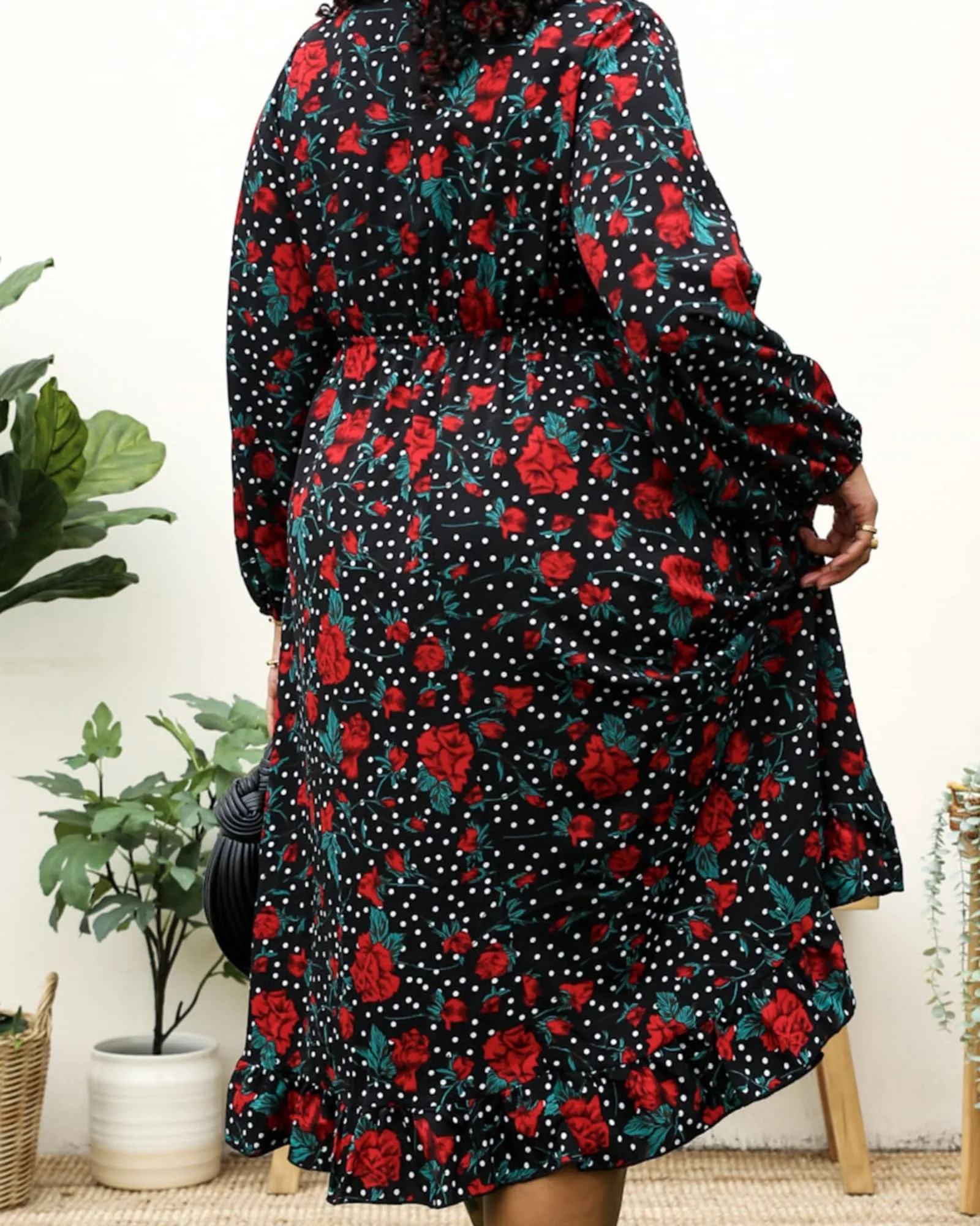 Bell Sleeves Rose Floral Print Wrap Maxi Dress | Black