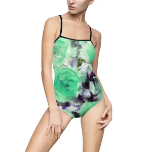 Blue Rose Floral Women's Swimwear, One-piece Swimsuit Best Sportswear (US Size: XS-3XL)