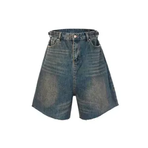 Blue Wide Leg Vintage Washed Short Jean