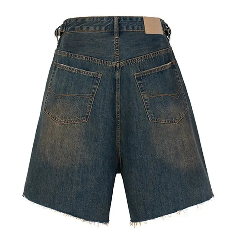 Blue Wide Leg Vintage Washed Short Jean