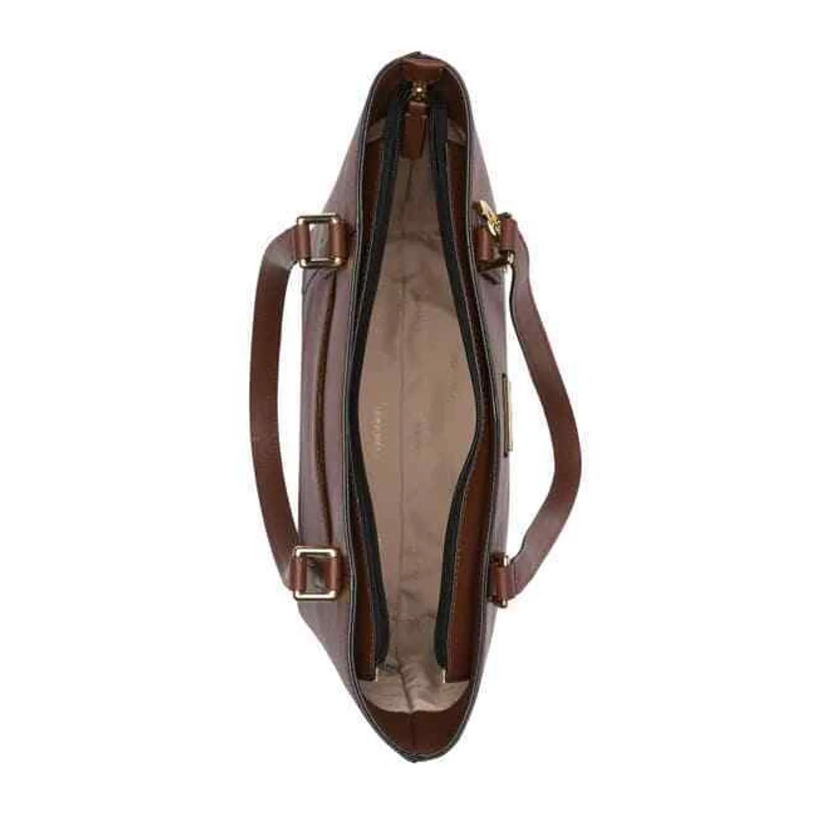 CALVIN KLEIN KEY SAFFIANO LEATHER TOTE DOUBLE STRAP, WALNUT GOLD