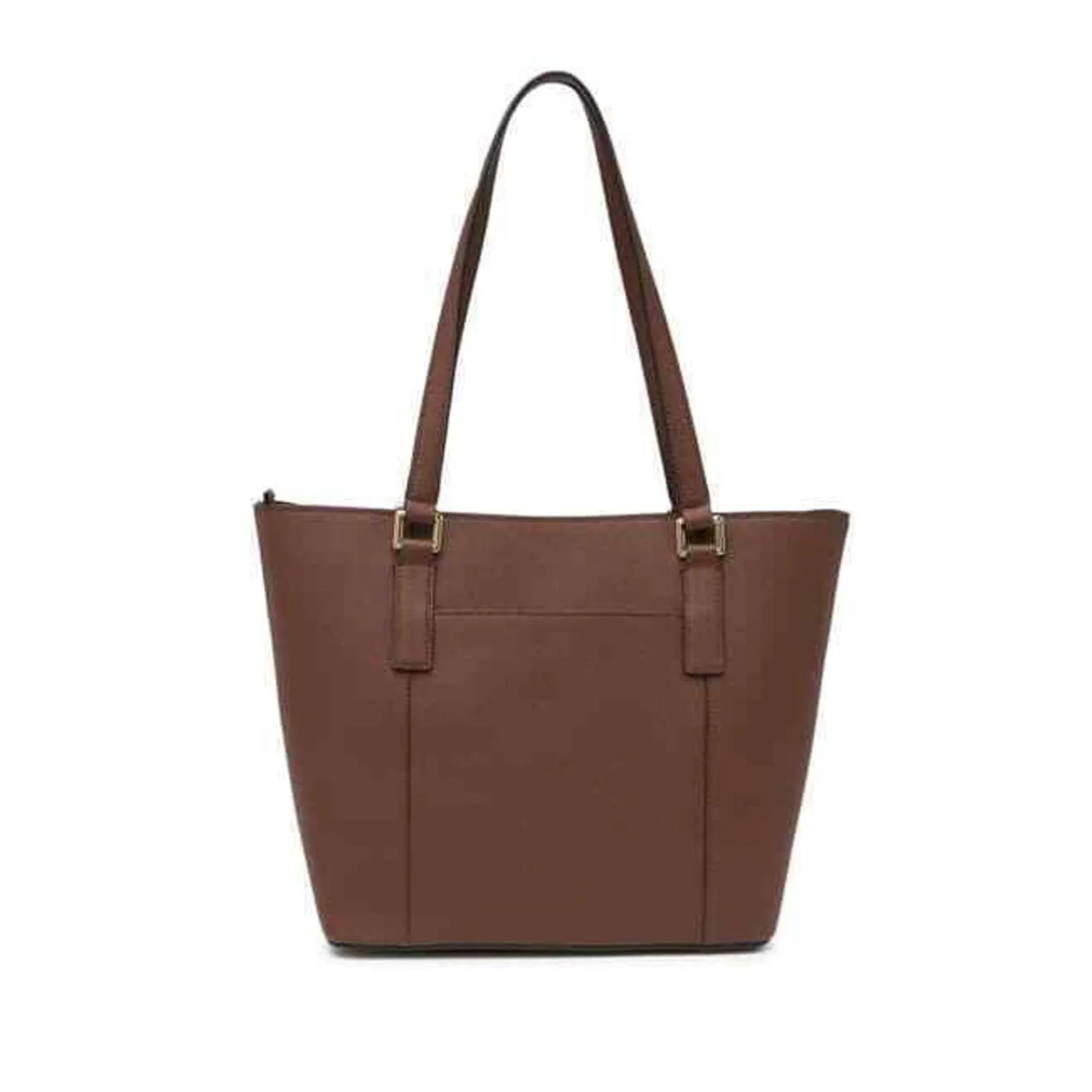 CALVIN KLEIN KEY SAFFIANO LEATHER TOTE DOUBLE STRAP, WALNUT GOLD