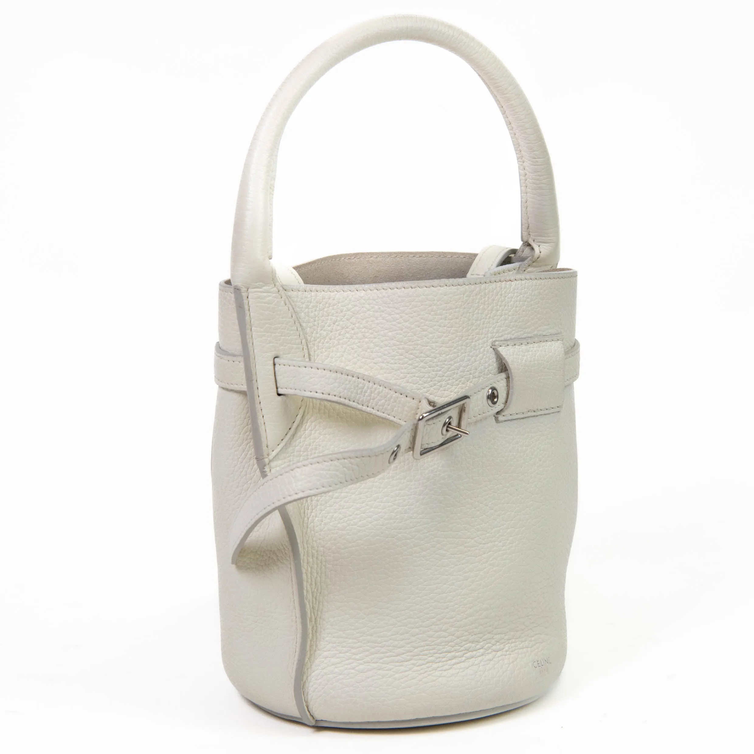 Celine White Supple Grained Calfskin Nano Bucket Bag