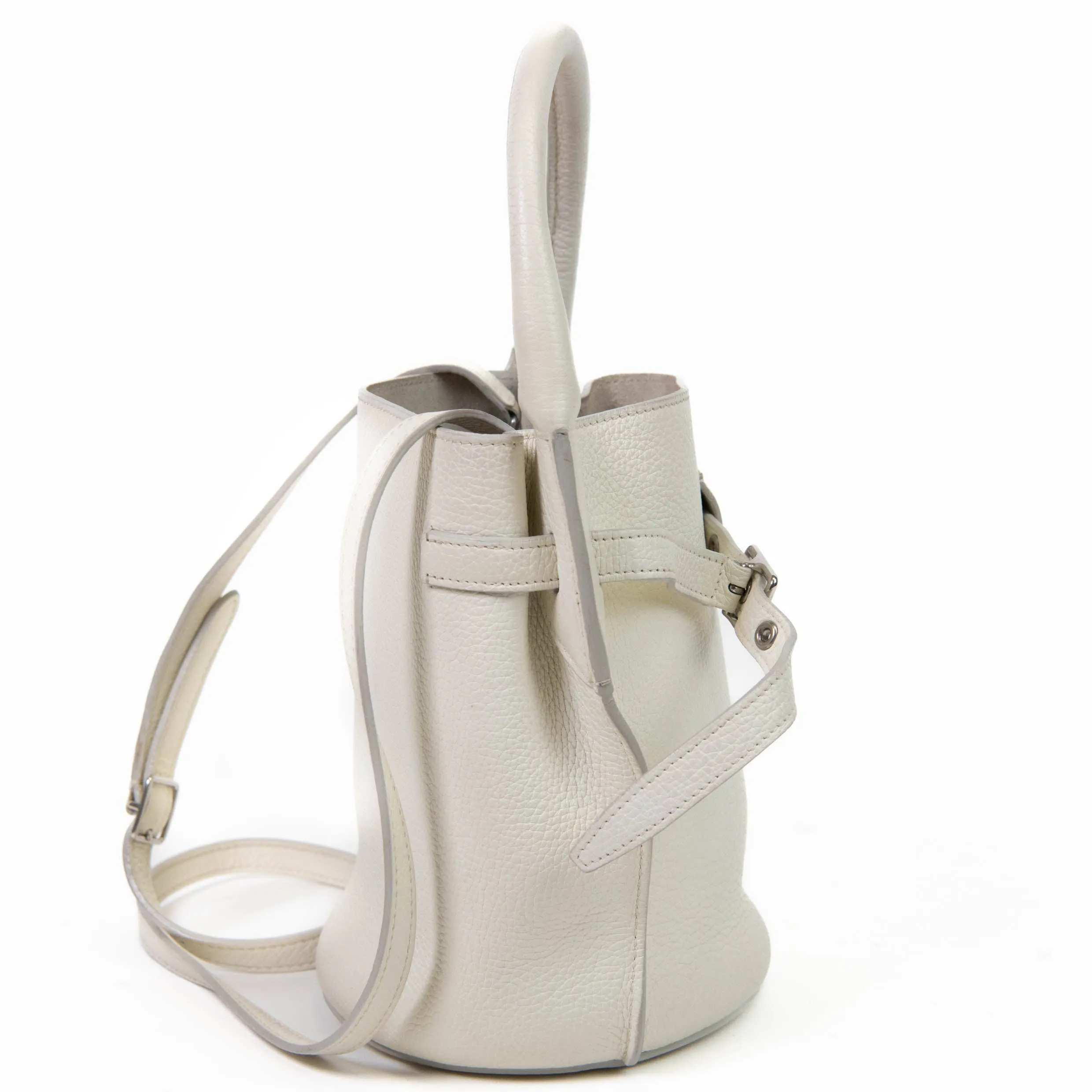 Celine White Supple Grained Calfskin Nano Bucket Bag