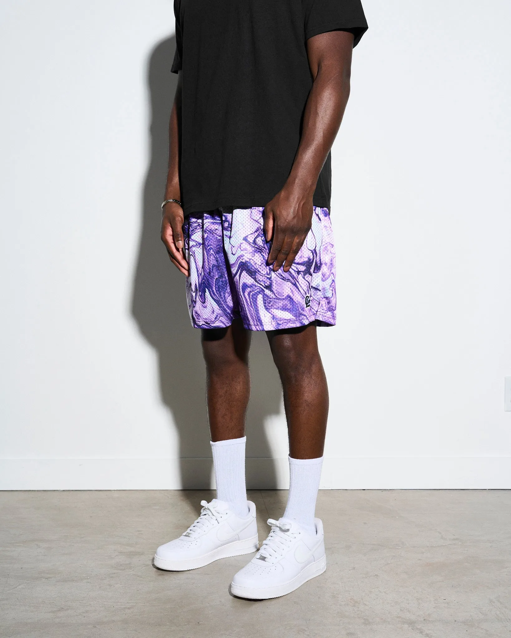 Chalk Line Purple Marble Retro Shorts
