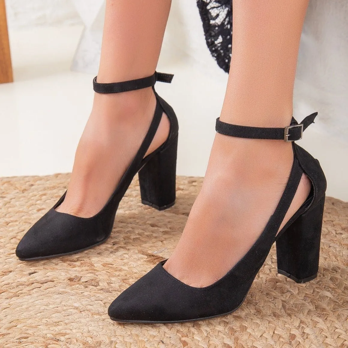Colette - Black Suede Block Heels