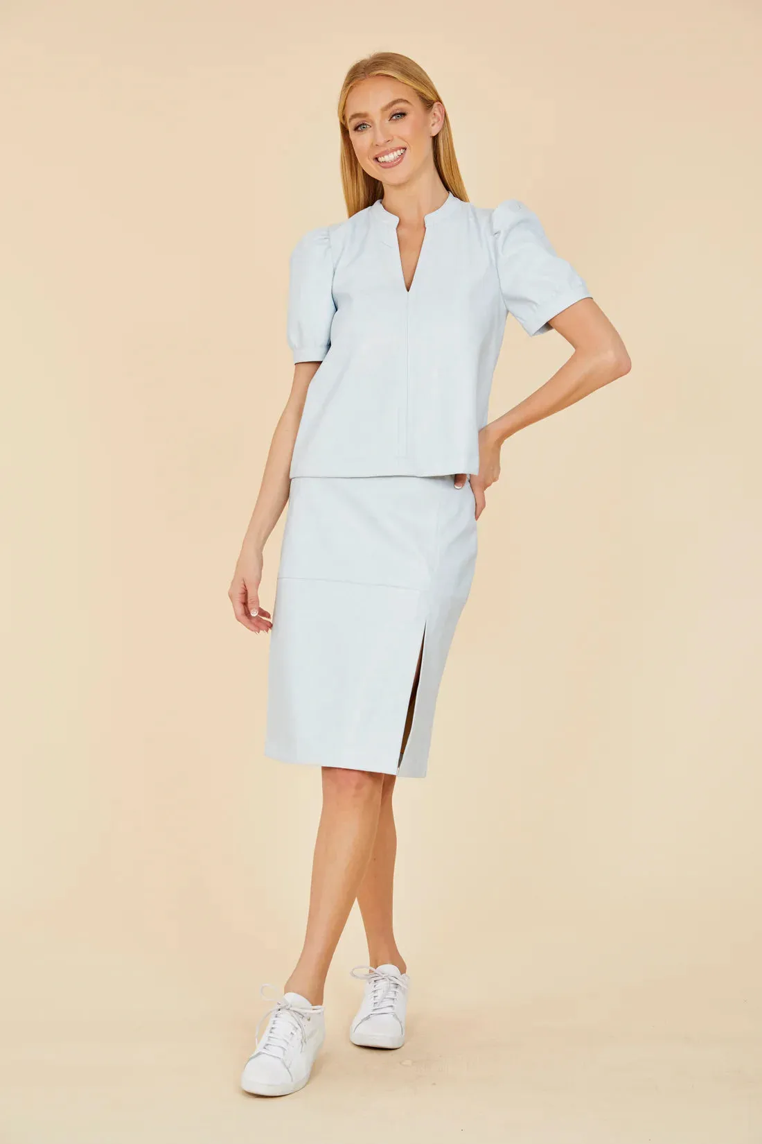 DOLCE CABO Vegan Leather Skirt - Sky Blue