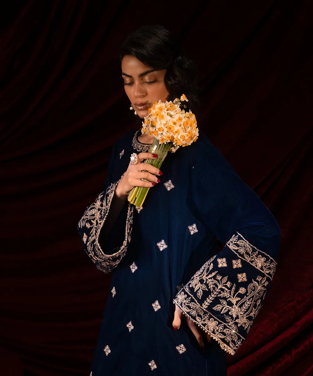 Embroidered Velvet Long Shirt
