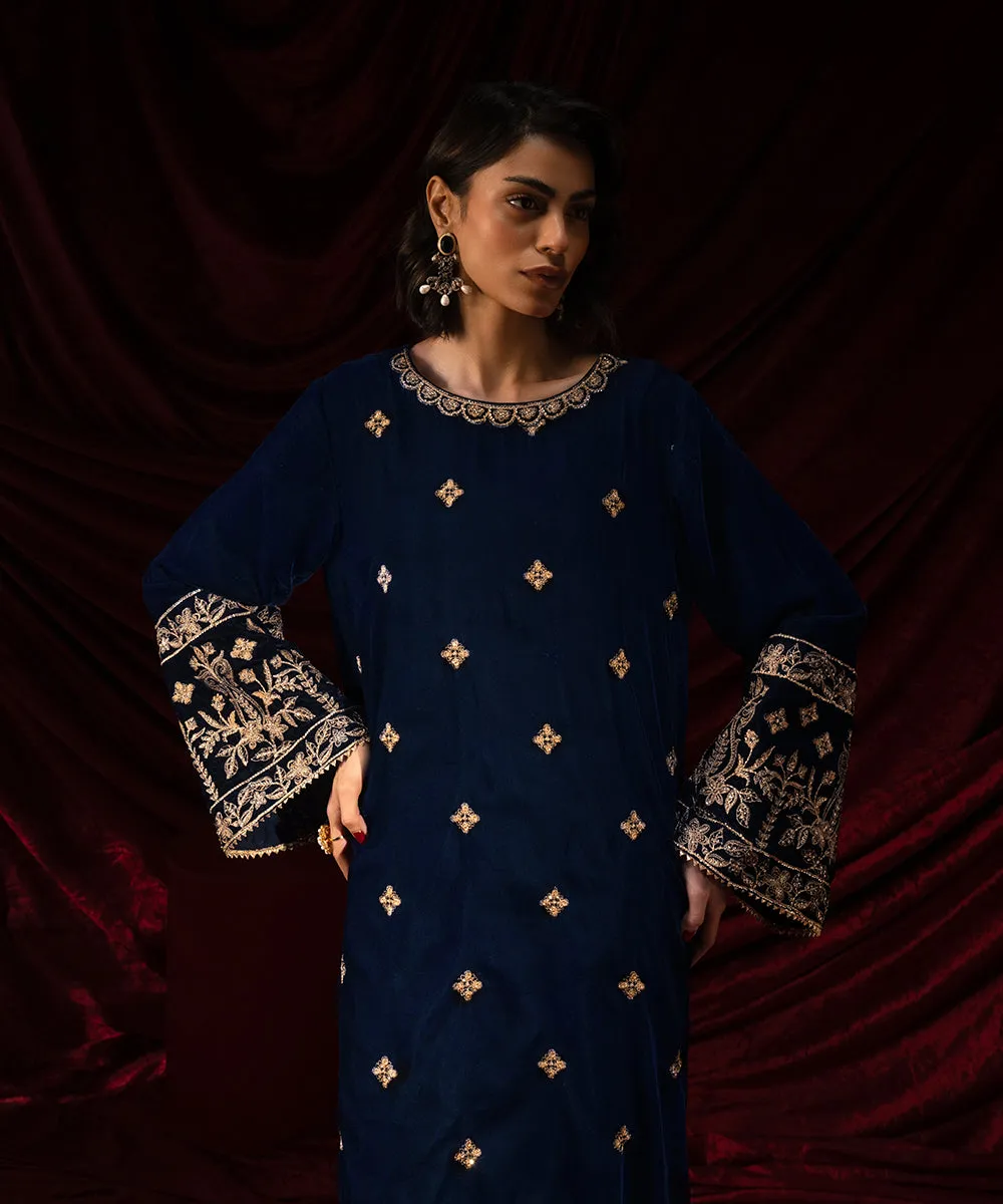 Embroidered Velvet Long Shirt