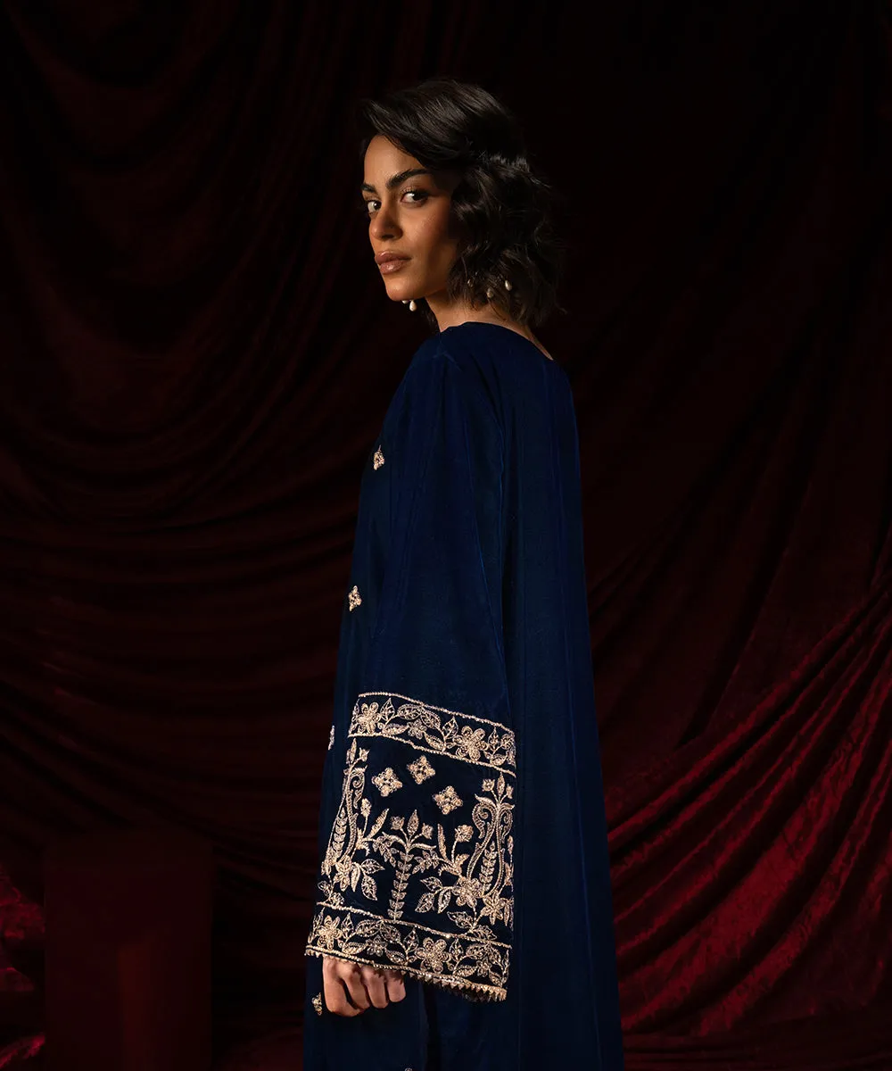Embroidered Velvet Long Shirt