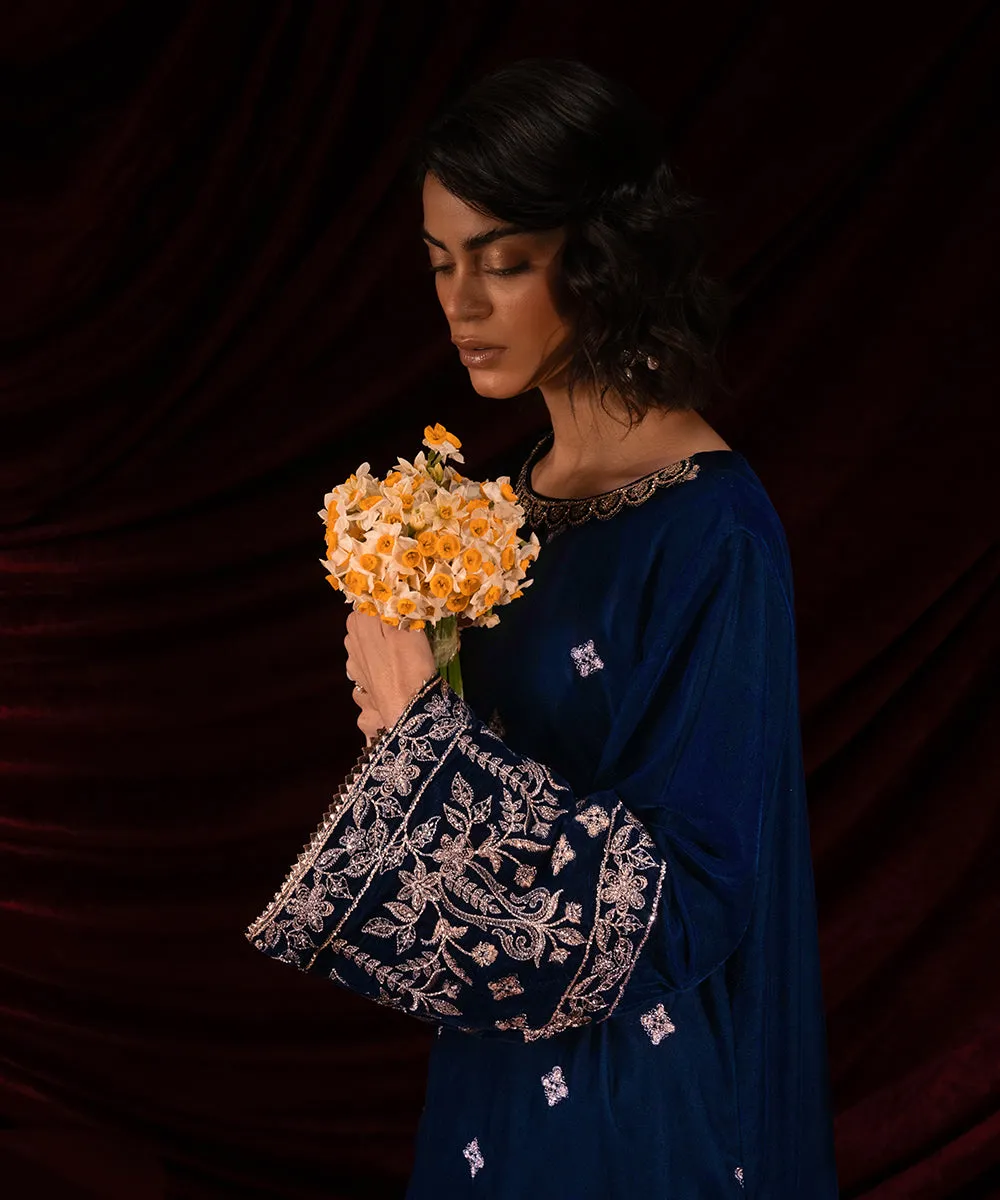 Embroidered Velvet Long Shirt