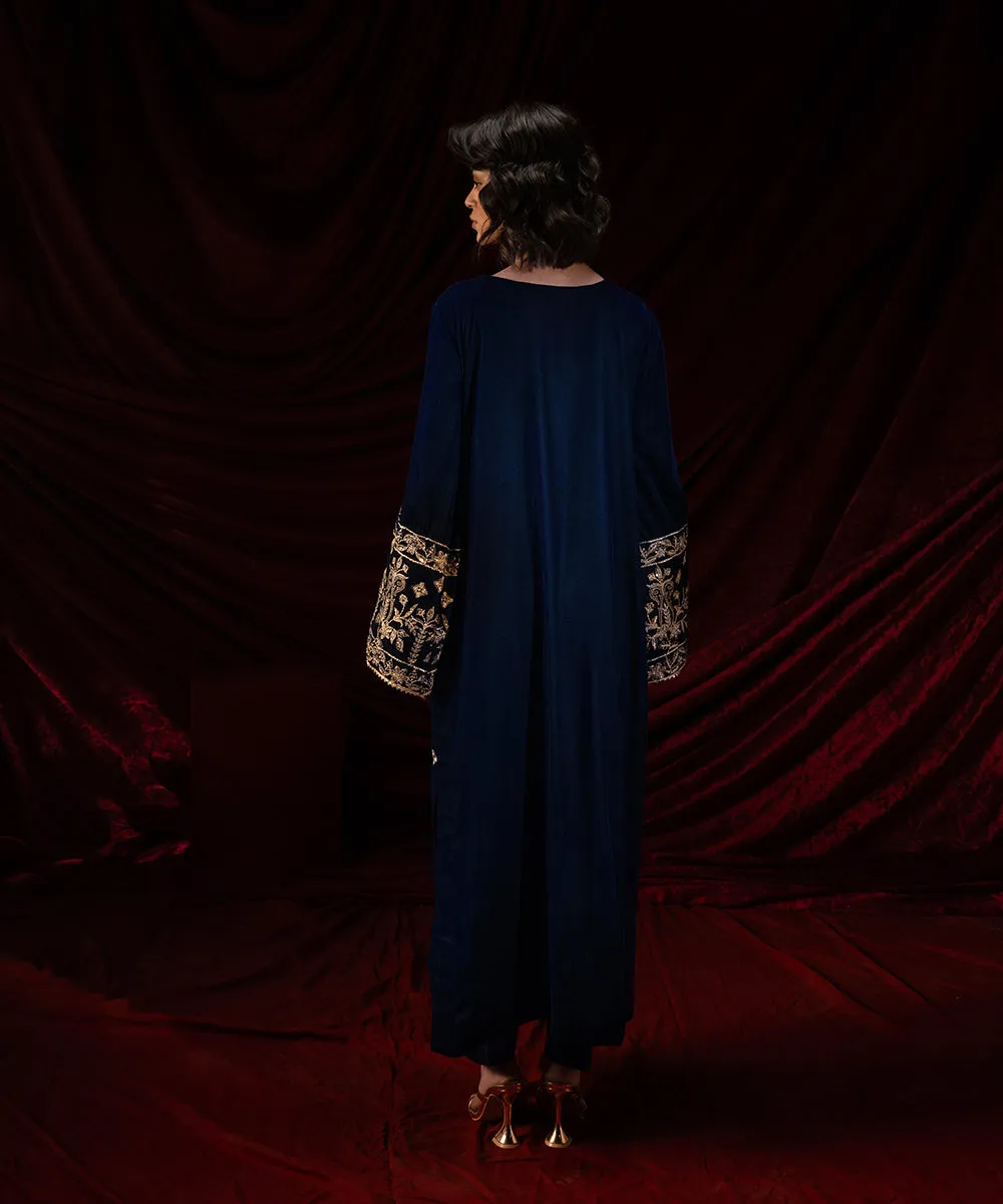 Embroidered Velvet Long Shirt