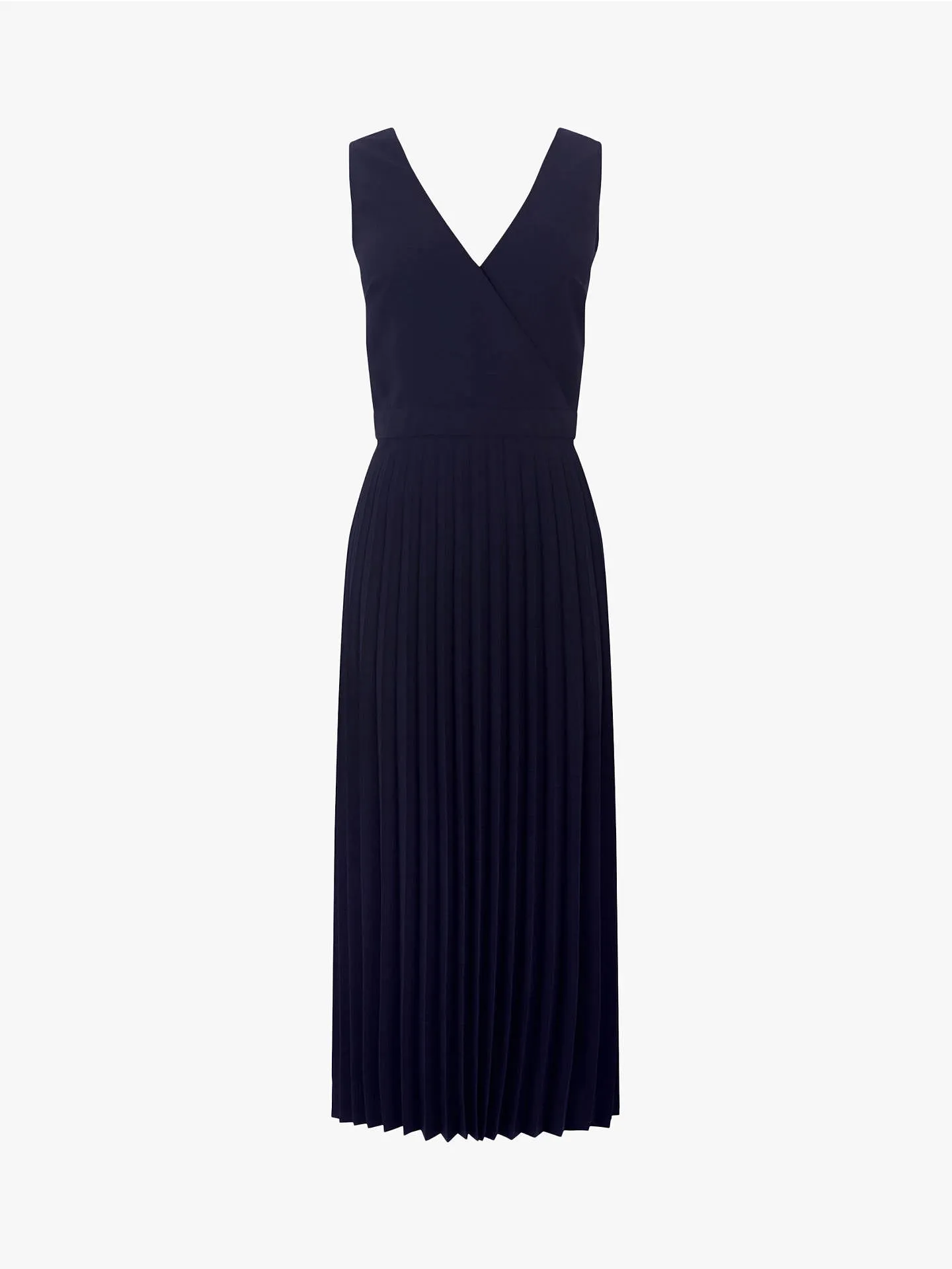 Ex Warehouse Pleated Midi Sleeveless Dress in Navy & Green