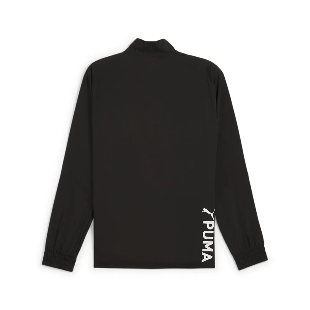 Fit Woven Logo Mock Neck Long Sleeve Quarter Zip Pullover