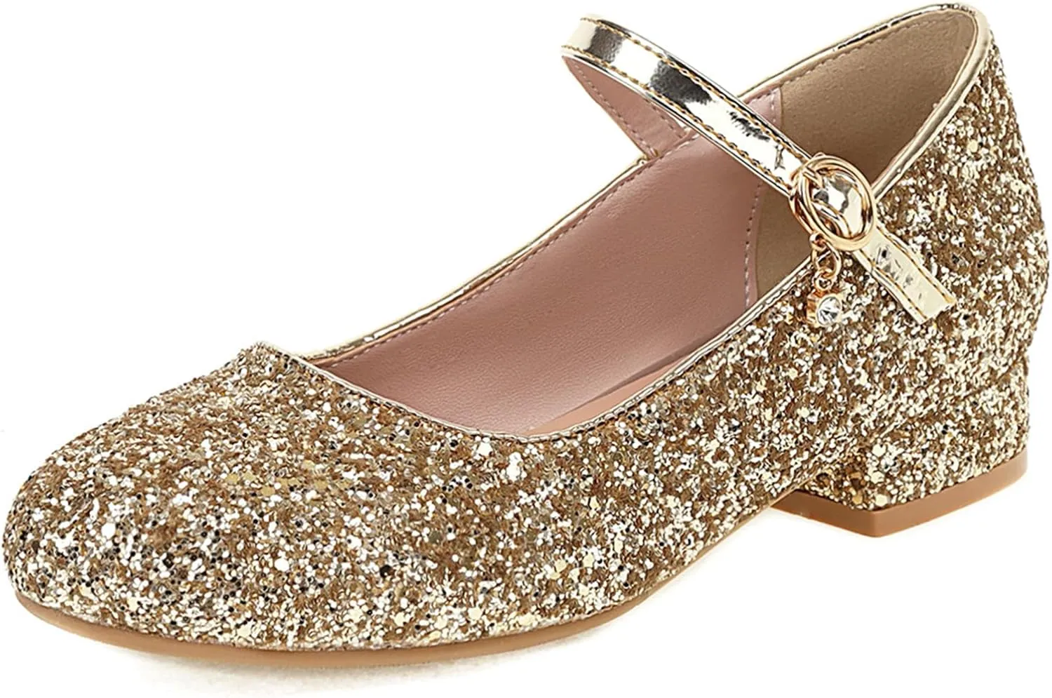 Gicoiz Round Toe Mary Jane Womens Girls Block Mid Heels Court Shoes