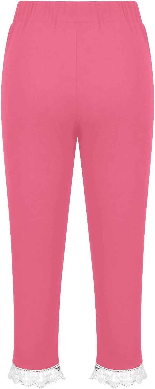 Girls Lace Bottoms Capris Leggings Stretchy Yoga Trim Tights Kids Girls Dance Workout Athletic Skinny Cropped Pants