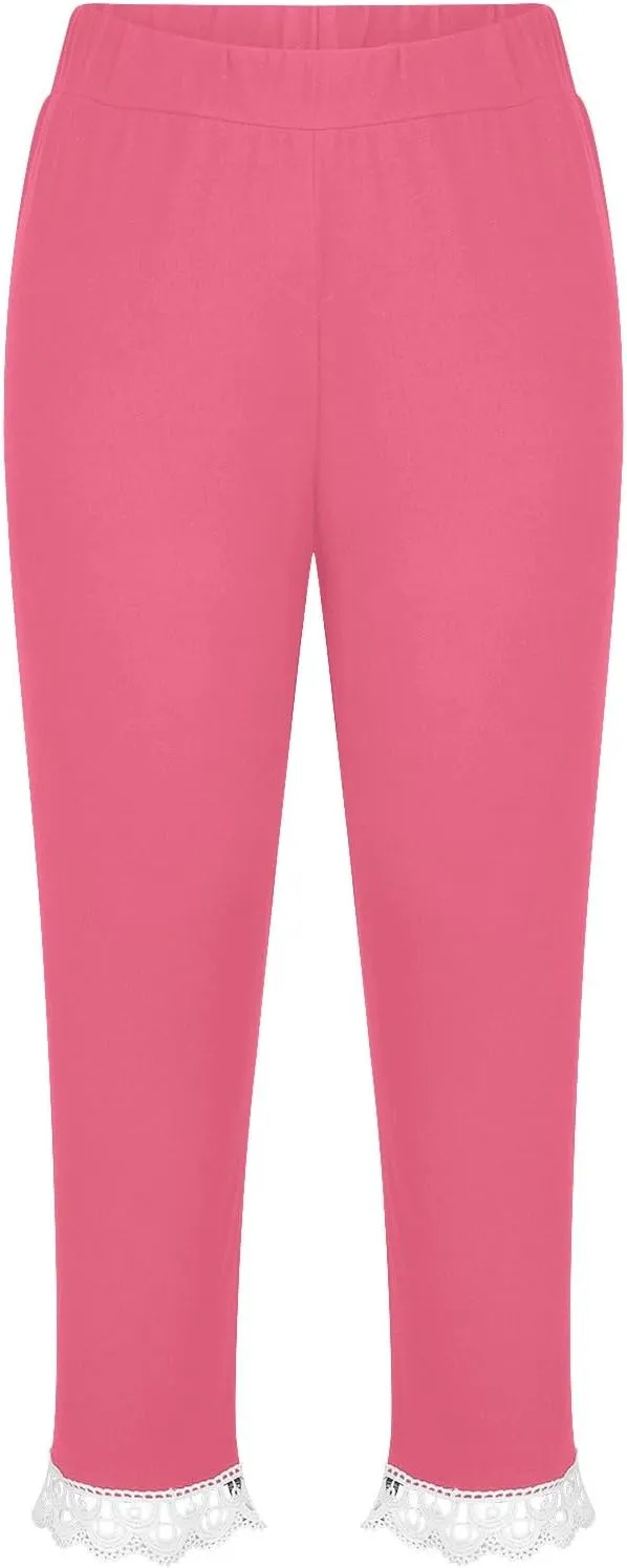 Girls Lace Bottoms Capris Leggings Stretchy Yoga Trim Tights Kids Girls Dance Workout Athletic Skinny Cropped Pants