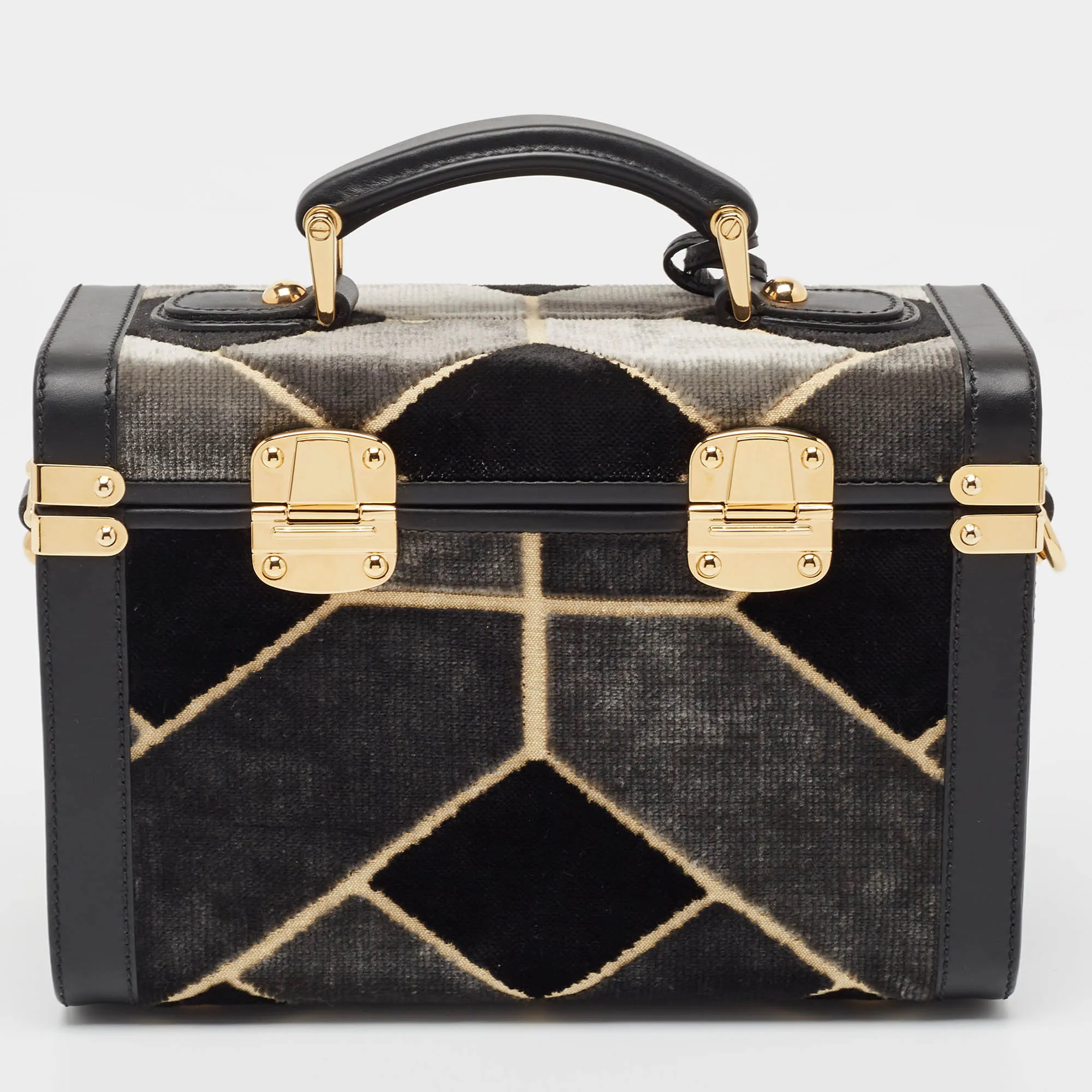 Gucci Black/grey Printed Velvet And Leather Savoy Beauty Case Bag