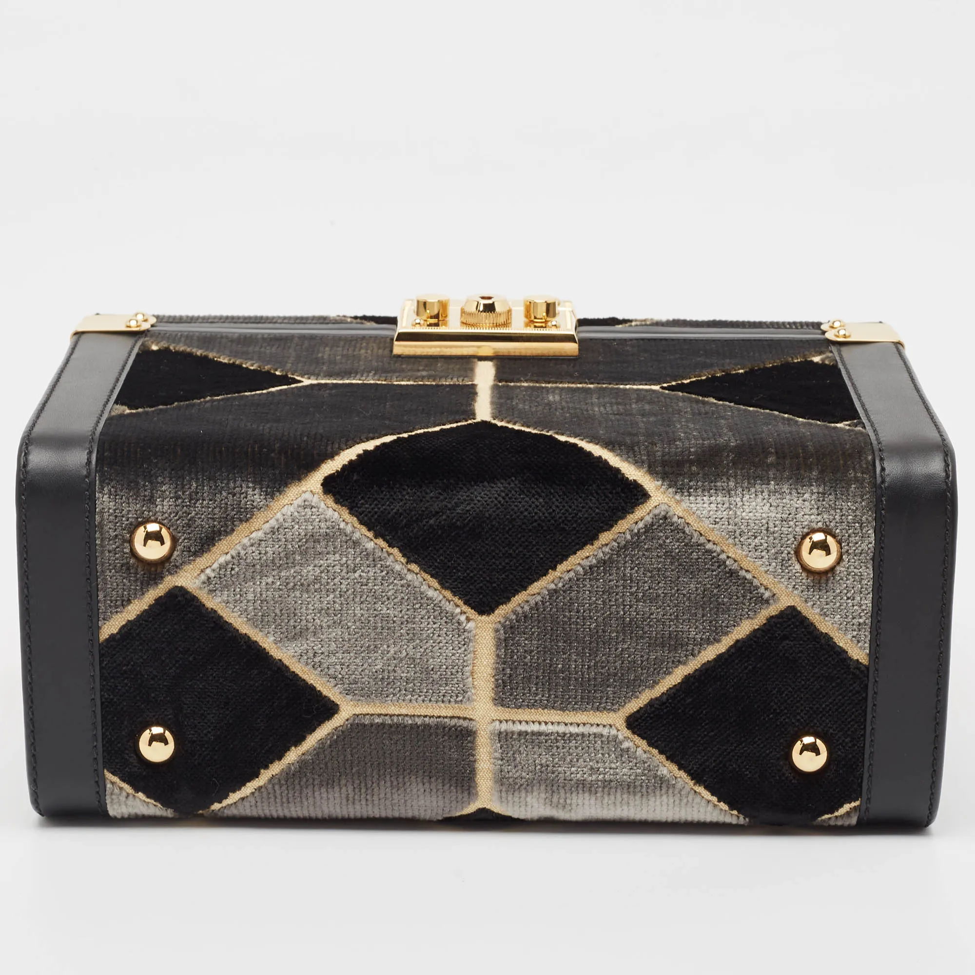 Gucci Black/grey Printed Velvet And Leather Savoy Beauty Case Bag