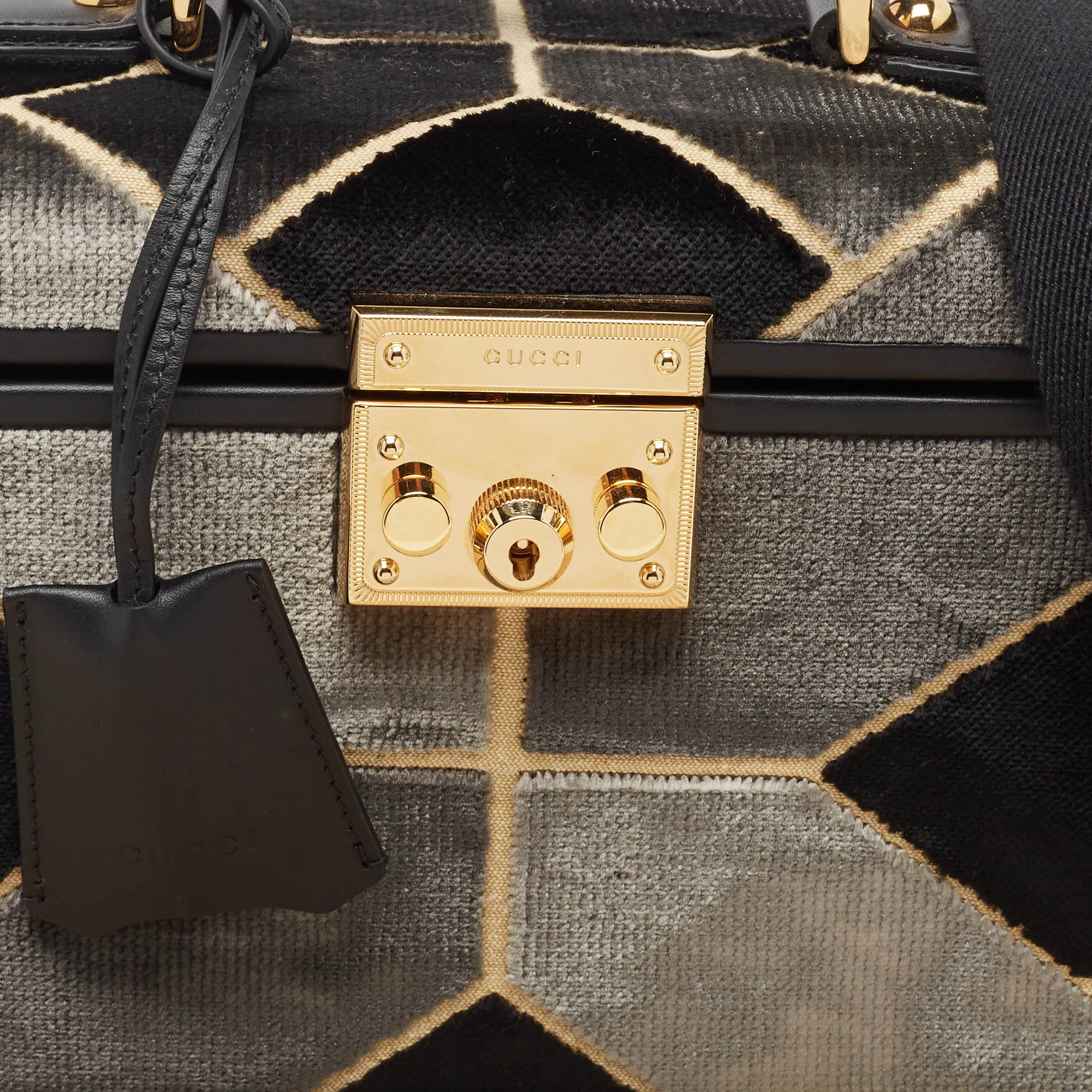 Gucci Black/grey Printed Velvet And Leather Savoy Beauty Case Bag