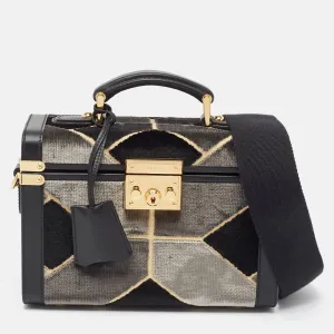 Gucci Black/grey Printed Velvet And Leather Savoy Beauty Case Bag