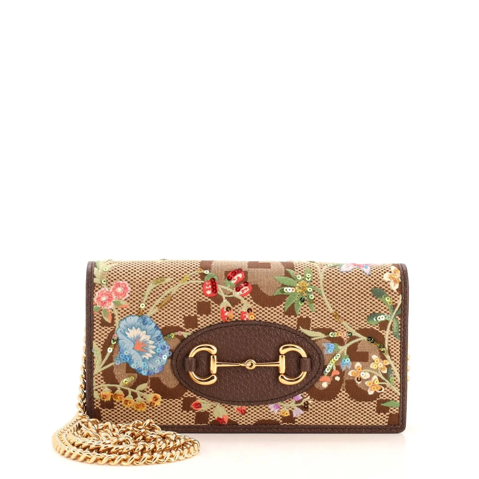 Gucci Horsebit Chain Wallet Embroidered