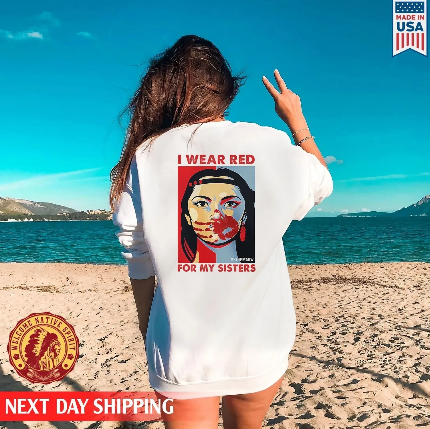 I Wear Red For My Sister Woman MMIW Red Hand Unisex Back T-Shirt/Hoodie/Sweatshirt