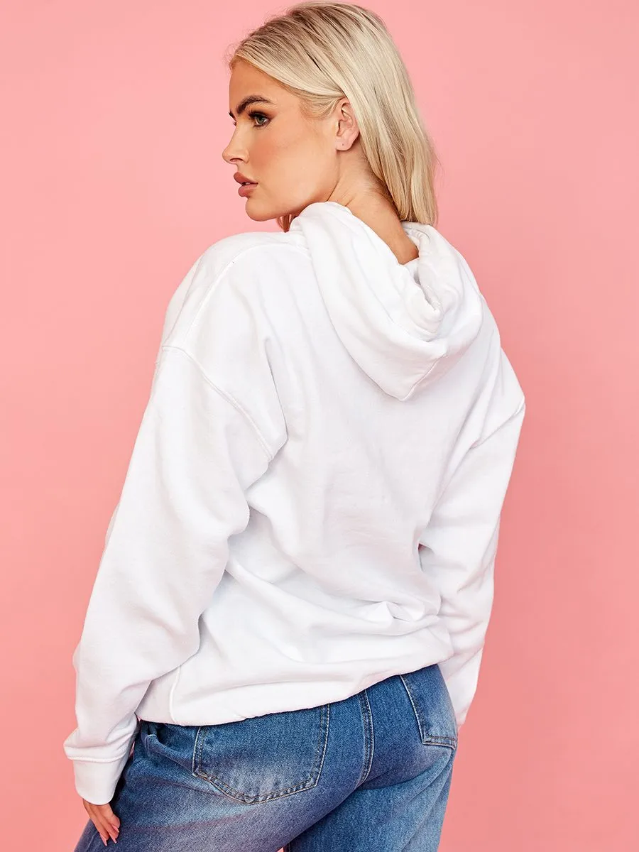 Isabela Cute Teddy Graphic Print Hoodie In White