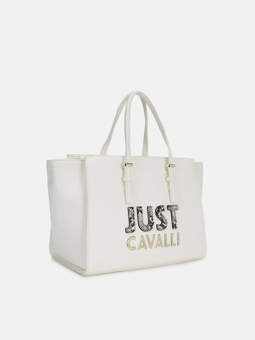 Just Cavalli Women White Solid Tote Bag