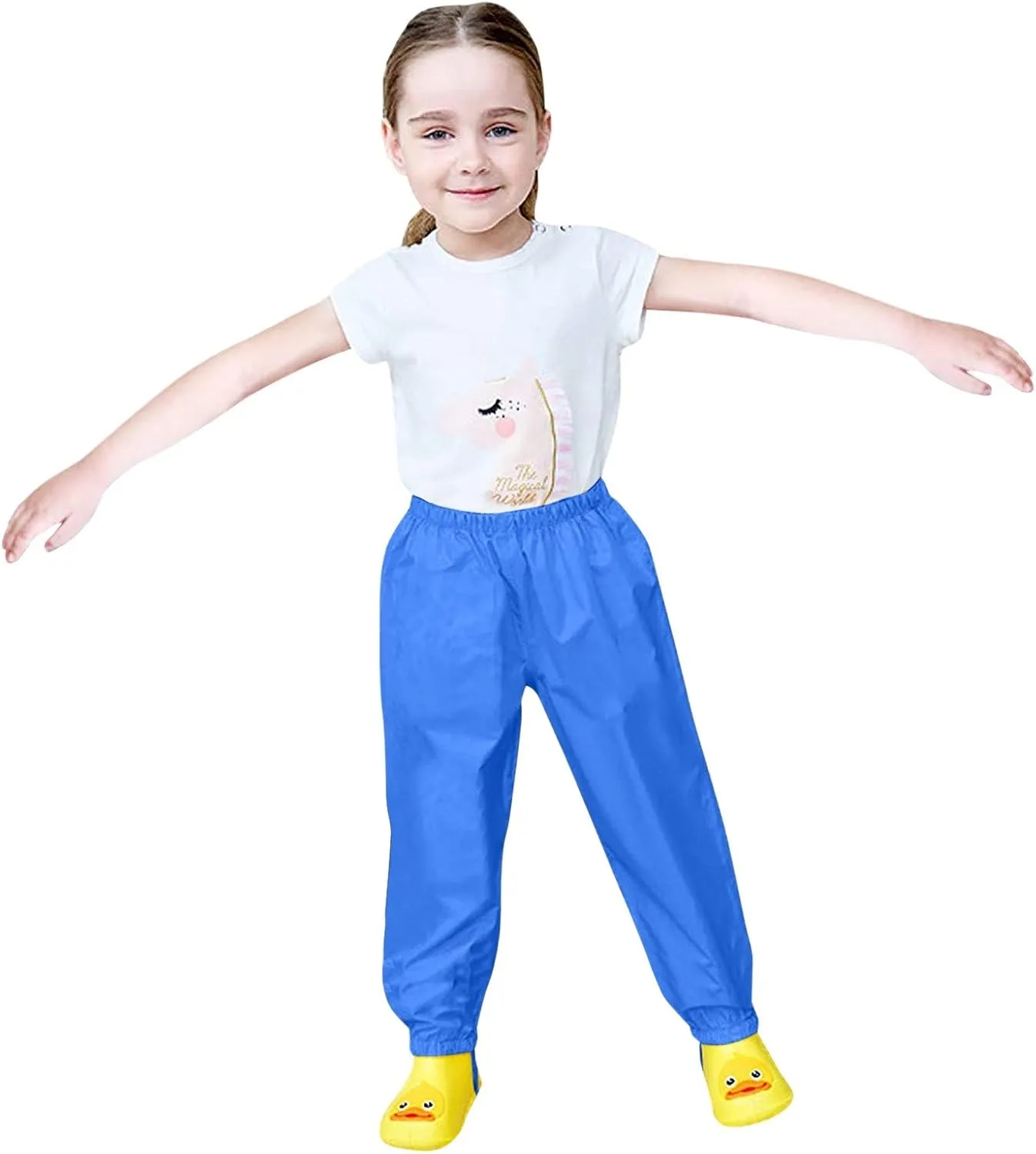 Kids aterproof Bib Rain Suspender Lightweight Windproof and Breathable Outdoor Rain Pants for Boys Girls