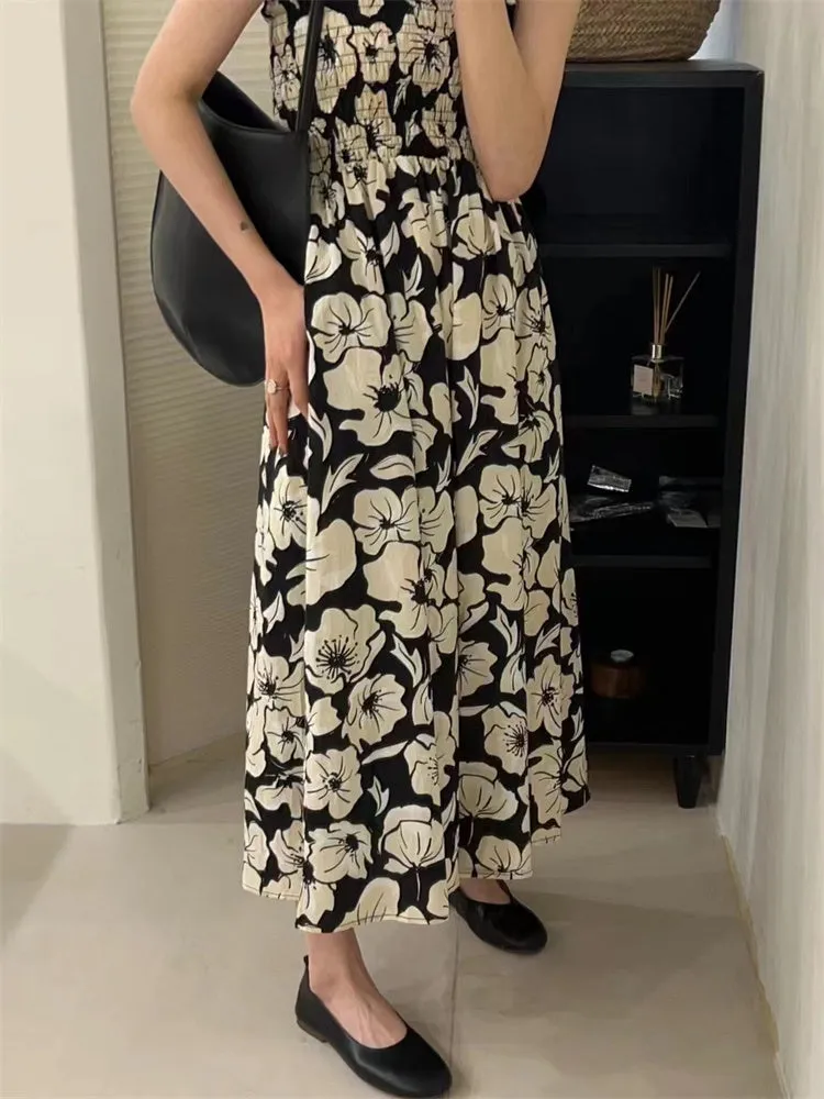 [Korean Style] Floral Spaghetti Strap Smocked Dress