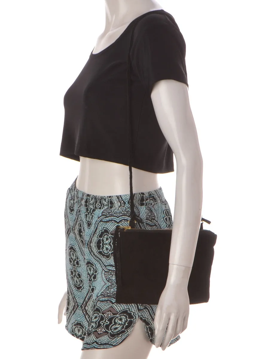 Label Curved Hem Blue Summer Shorts